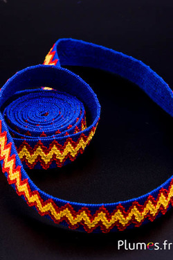 Bandeau élastique indien - largeur 3 cm - bleu-rouge-jaune